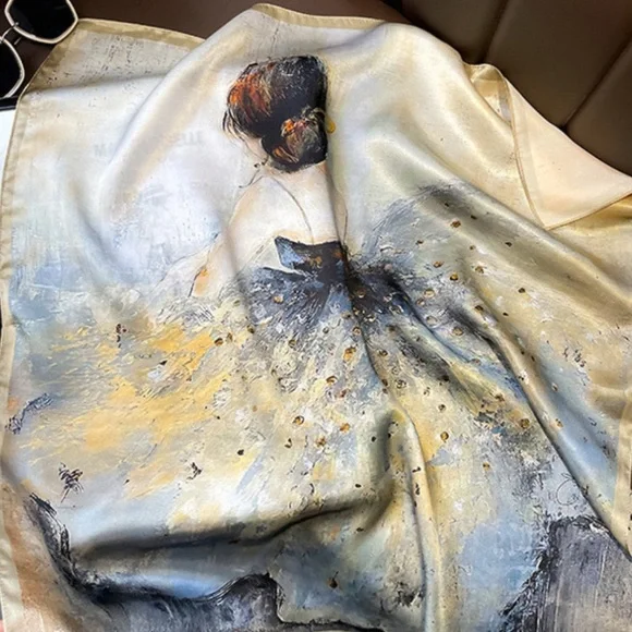 100% silk scarf square bandana ballerina - Picture 4 of 4